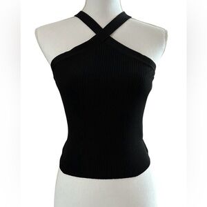 Black Ribbed Cross-Strap Tank Top